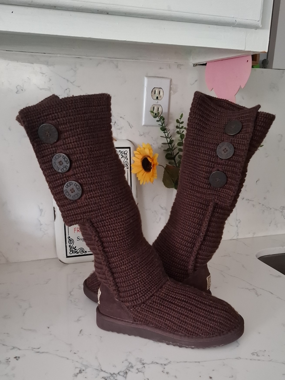 UGG Cardy Knit Women's Chocolate Brown Knit Button-Back Tall Boots